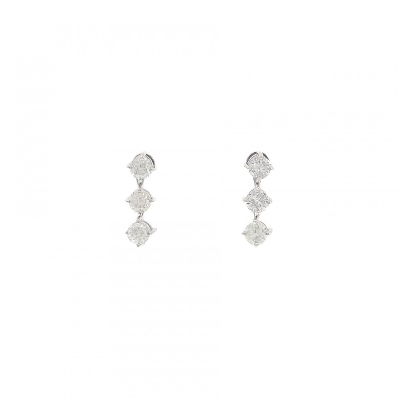 K14WG スリーストーン ダイヤモンド ピアス 0.50CT