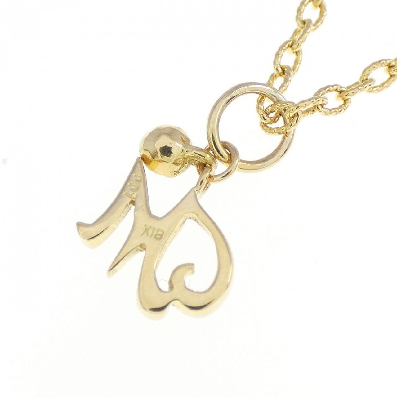 K18YG initial M Diamond necklace 0.01CT