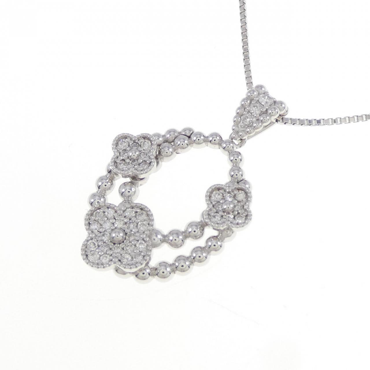 K18WG 花形鑽石項鍊 0.23CT
