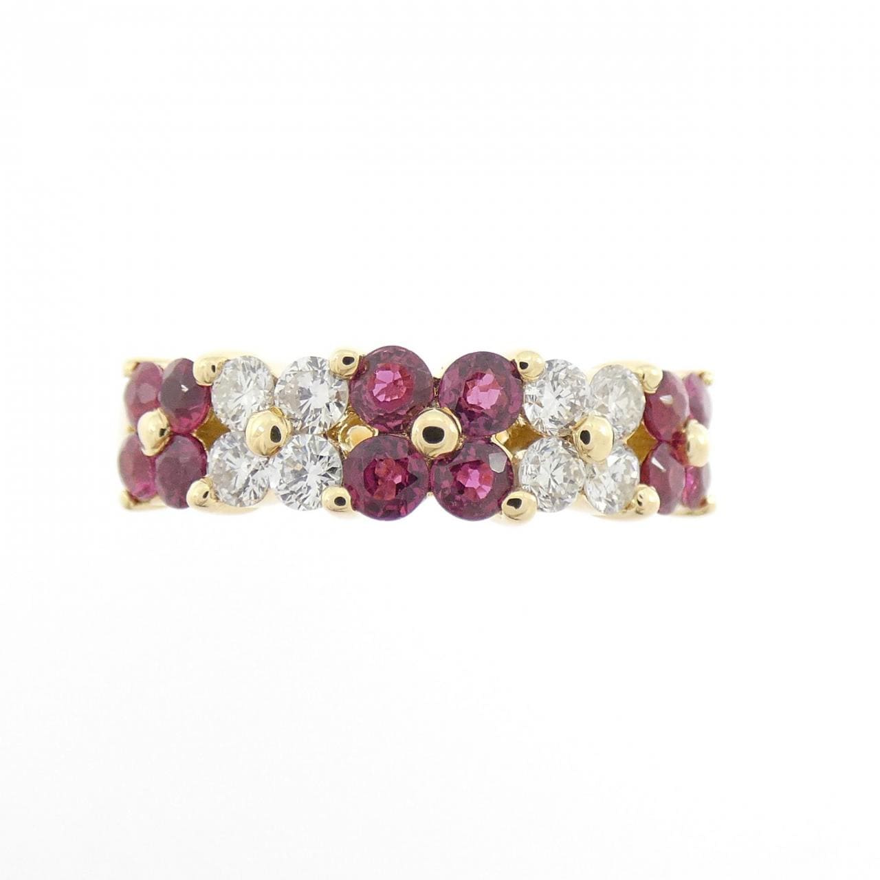 750YG フラワー ルビー リング 0.80CT