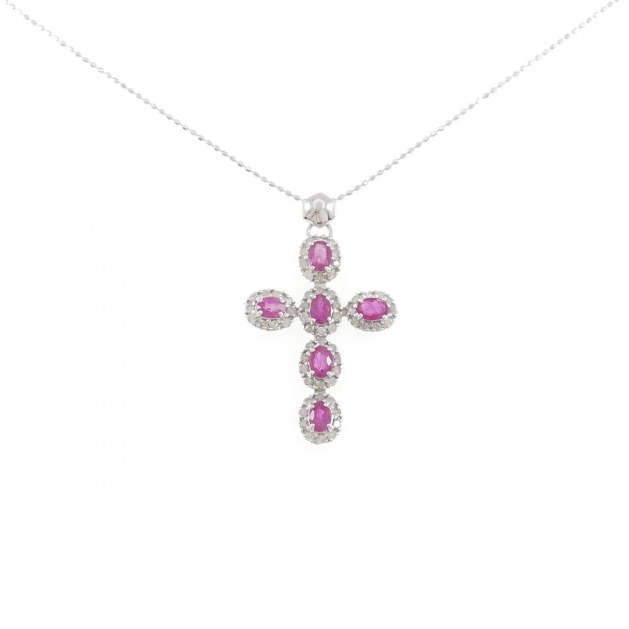 K14WG クロス ルビー ネックレス 1.20CT