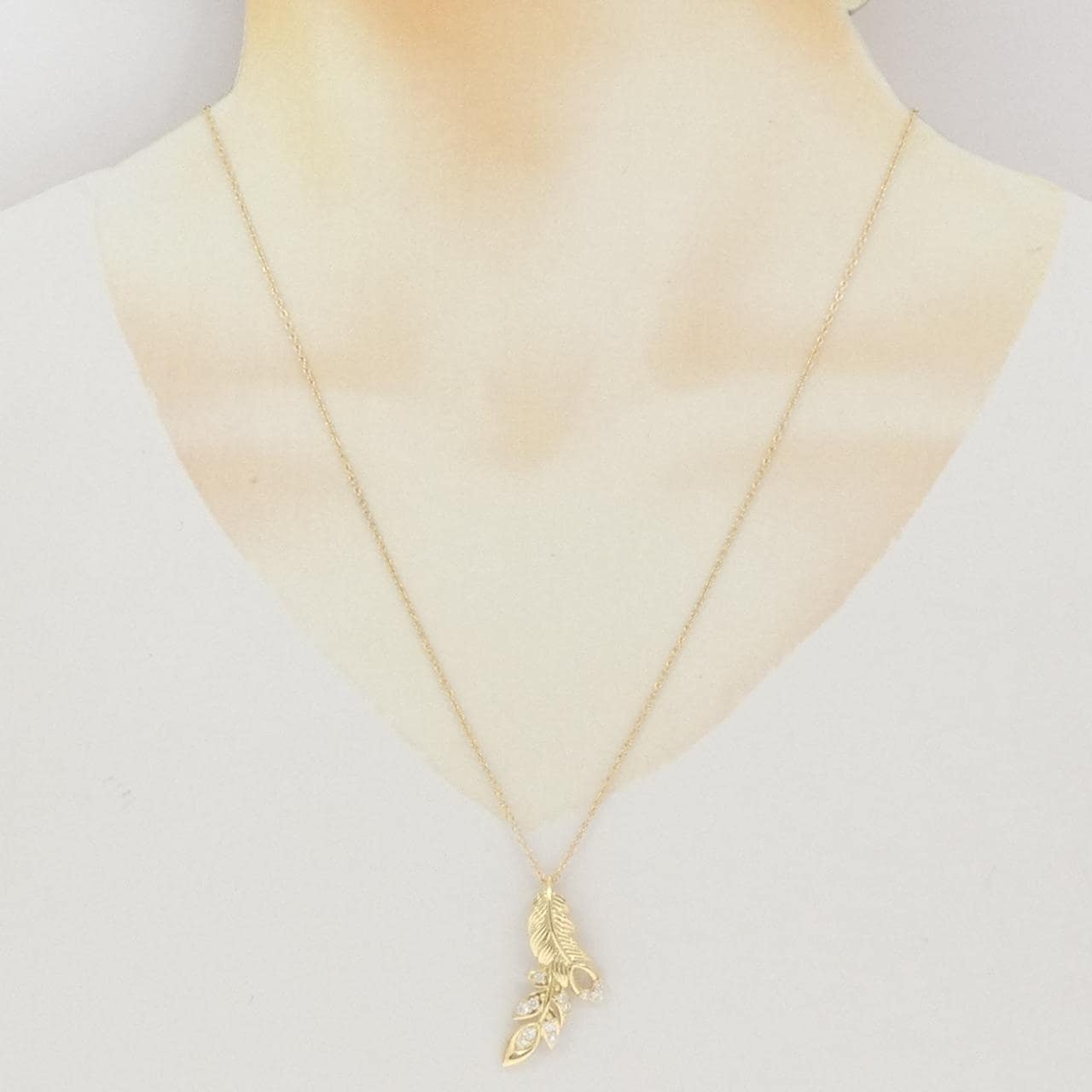 K18YG リーフ ダイヤモンド ネックレス 0.23CT