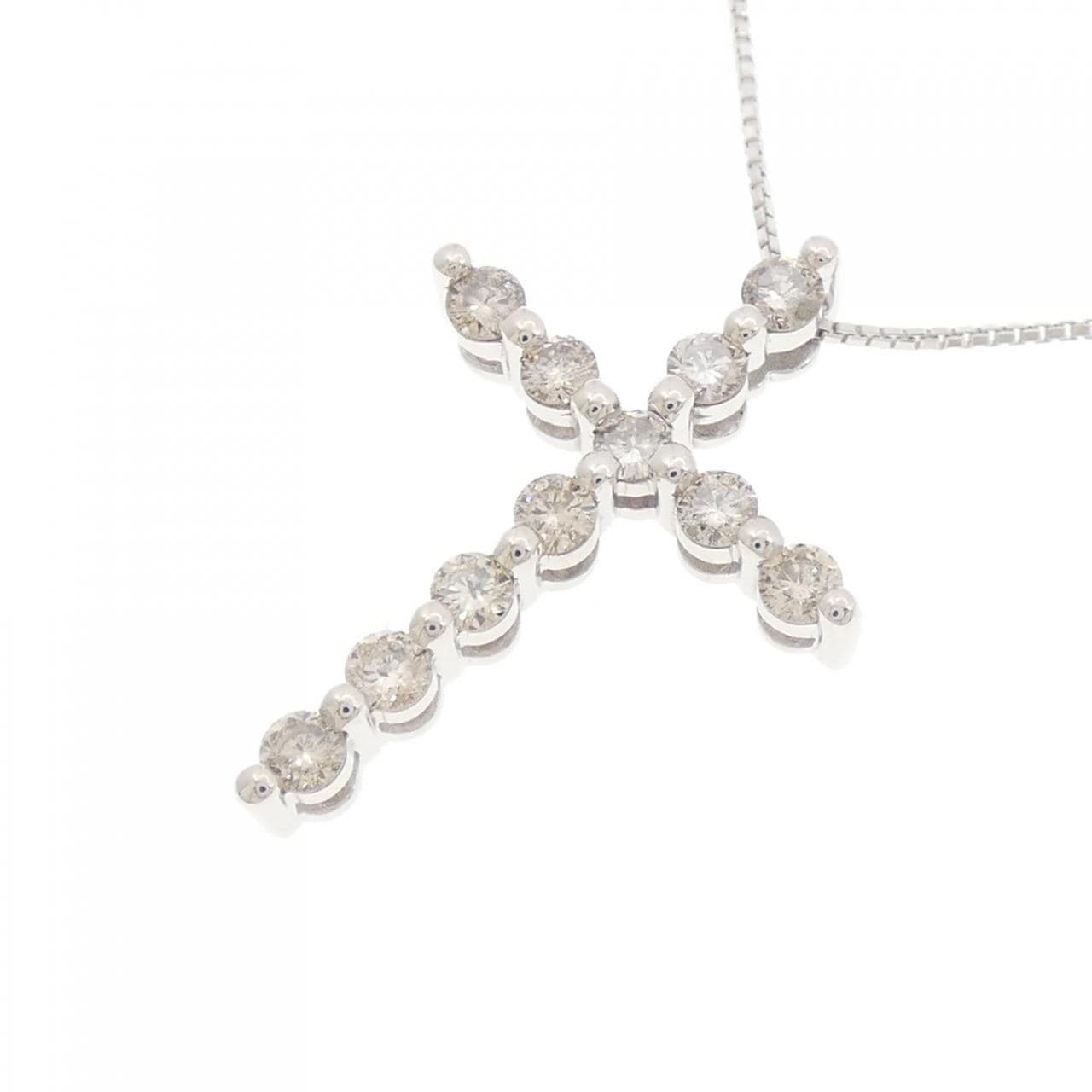 K18WG クロス ダイヤモンド ネックレス 1.01CT