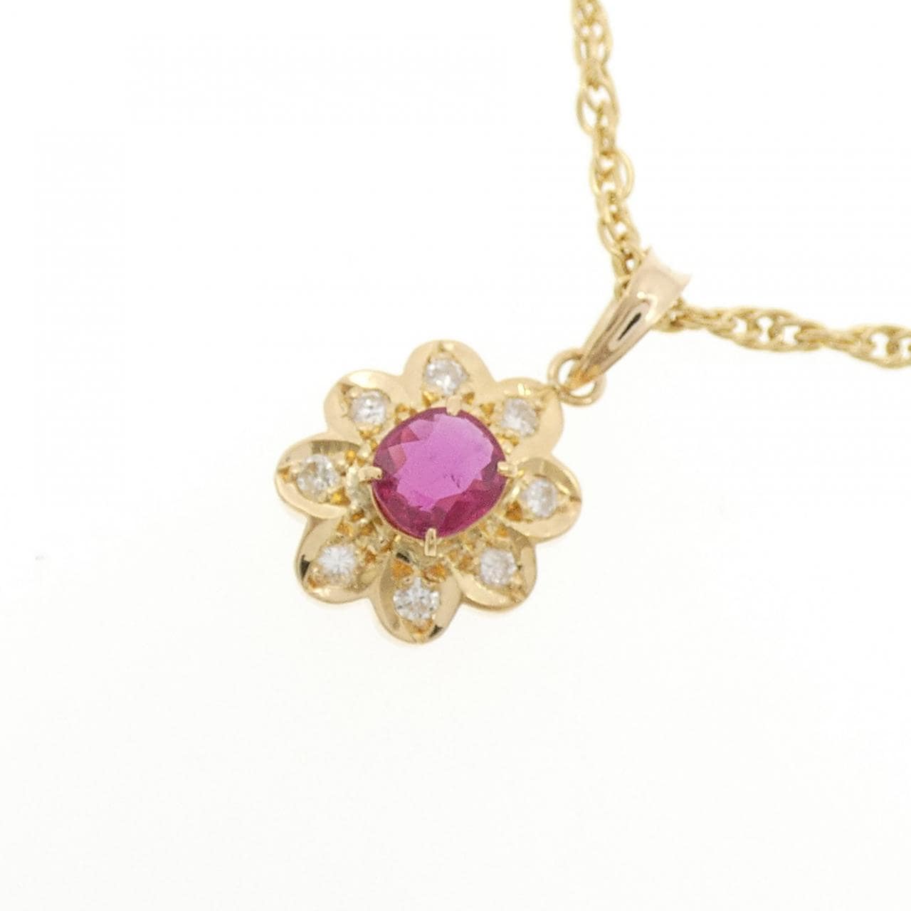K18YG フラワー ルビー ネックレス 0.33CT