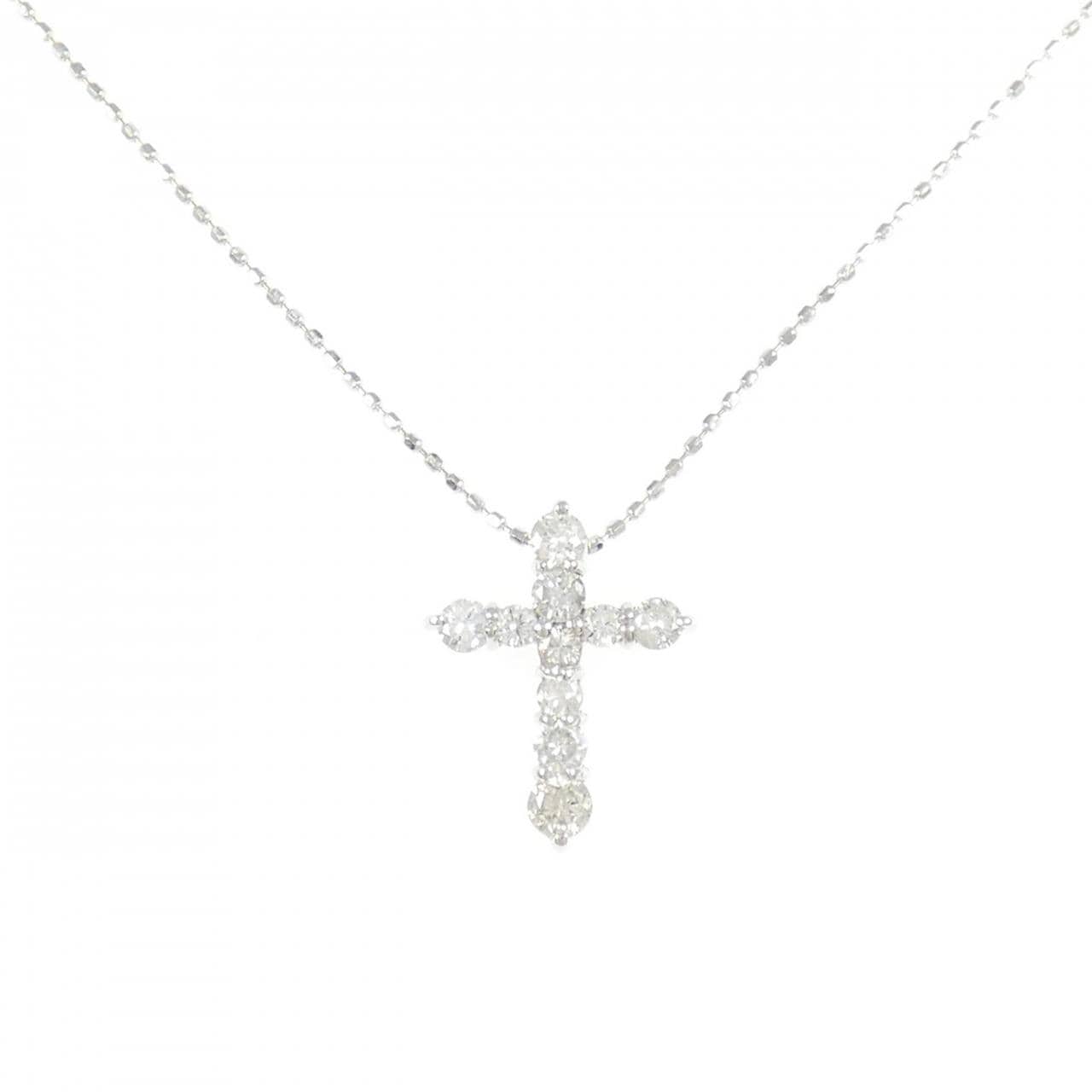K18WG クロス ダイヤモンド ネックレス 0.50CT