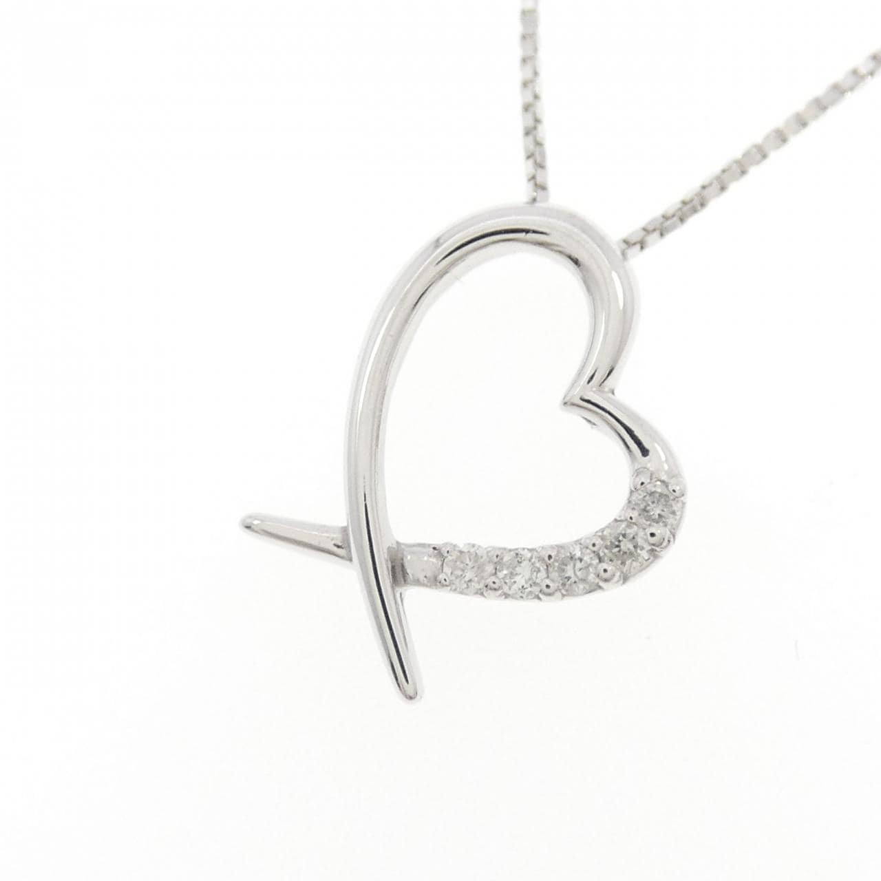 K10WG ハート ダイヤモンド ネックレス