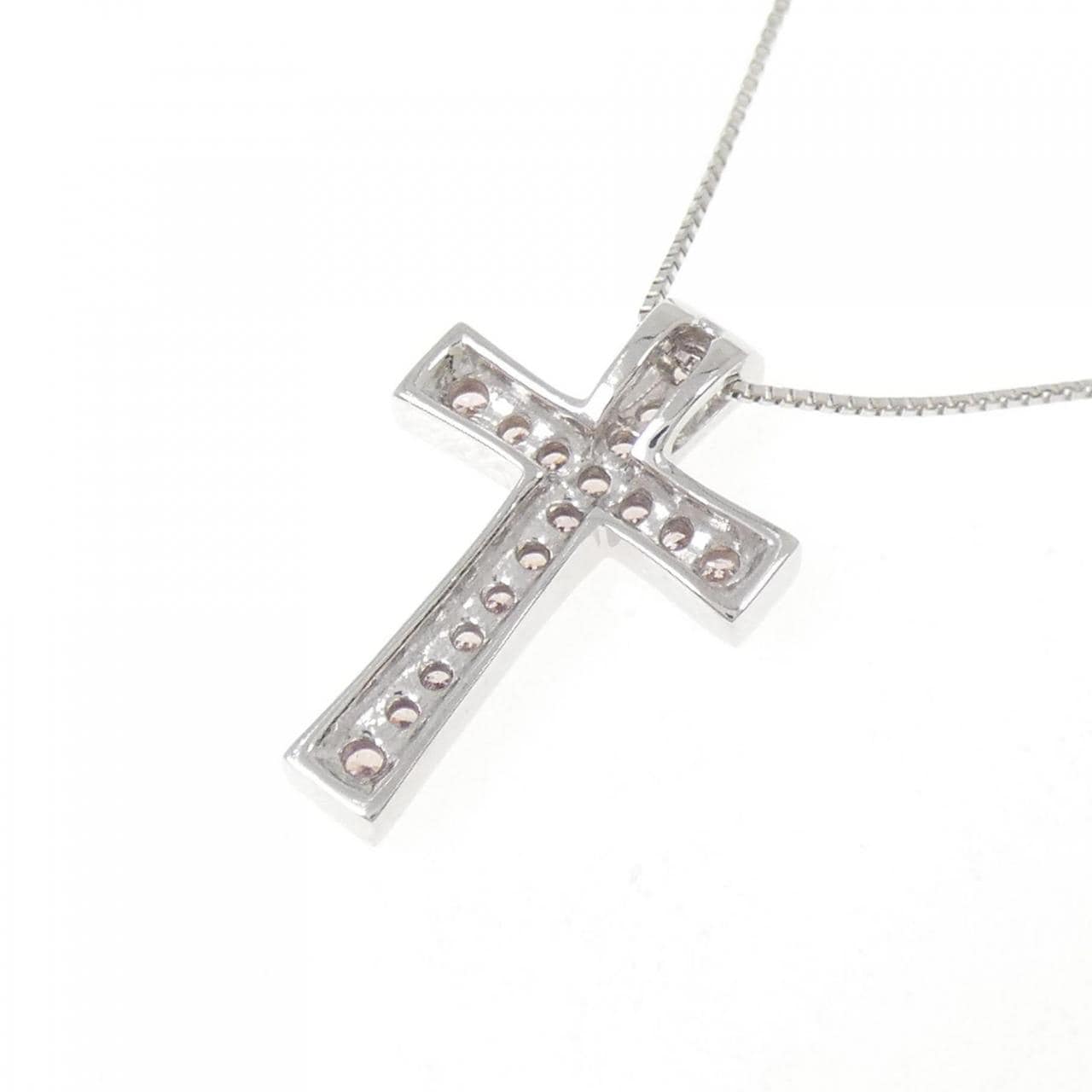 K18WG クロス ピンクダイヤモンド ネックレス 0.21CT