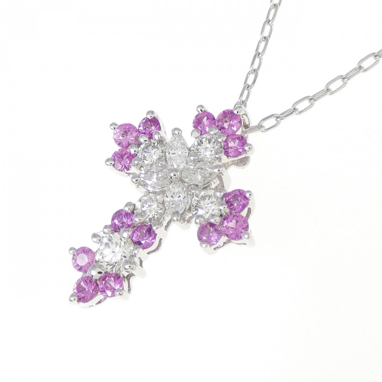 K18WG クロス サファイヤ ネックレス 0.30CT