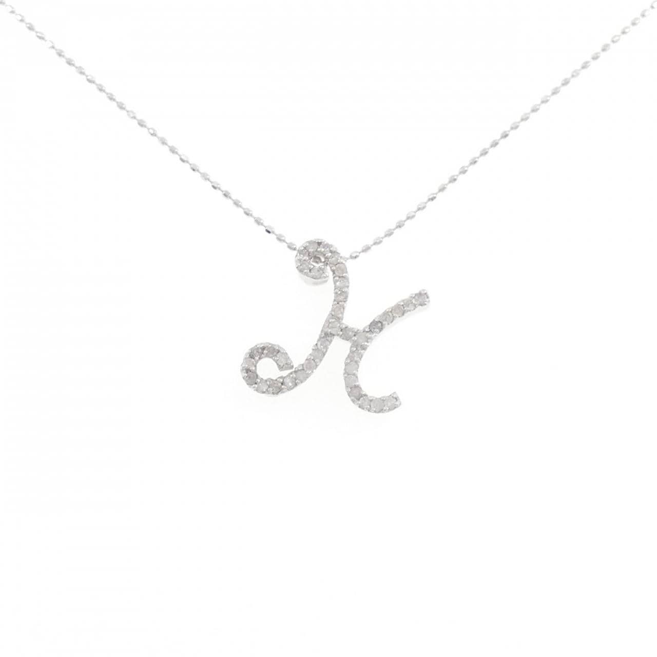 K18WG/750WG イニシャルH ダイヤモンド ネックレス 0.25CT