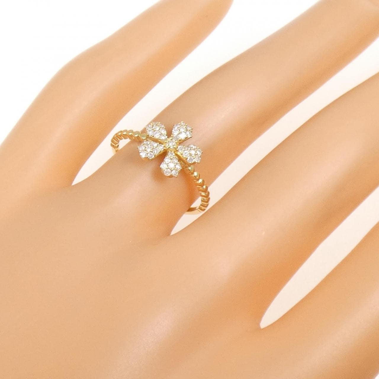 K18YG フラワー ダイヤモンド リング 0.22CT
