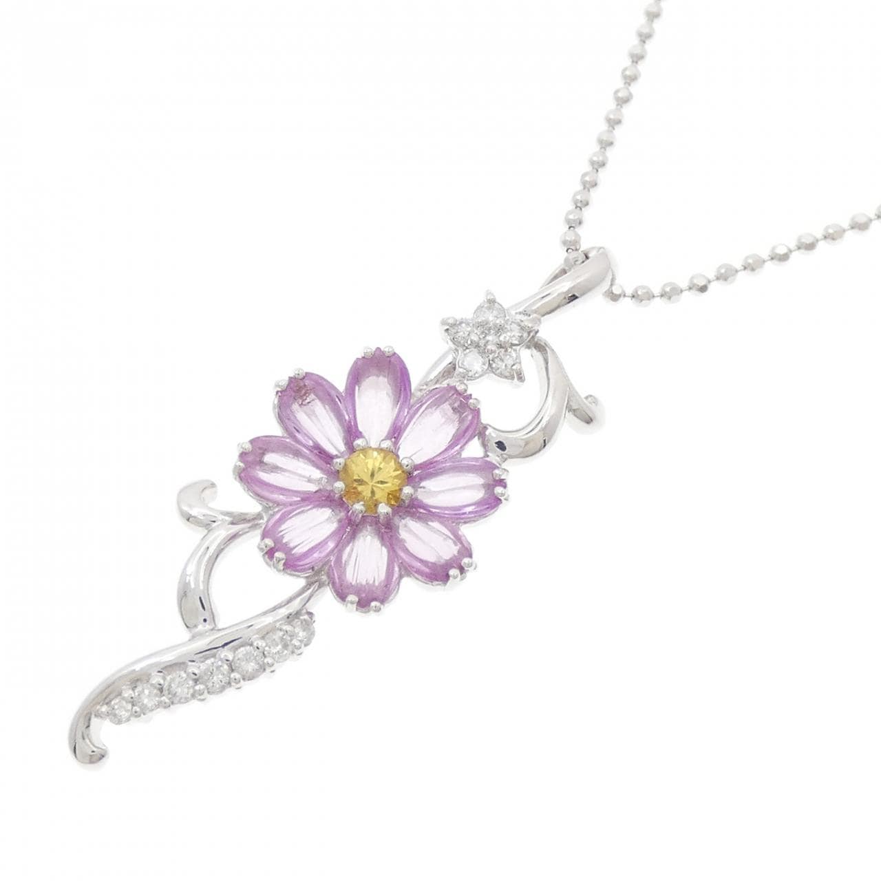 K18WG フラワー サファイヤ ネックレス 1.30CT