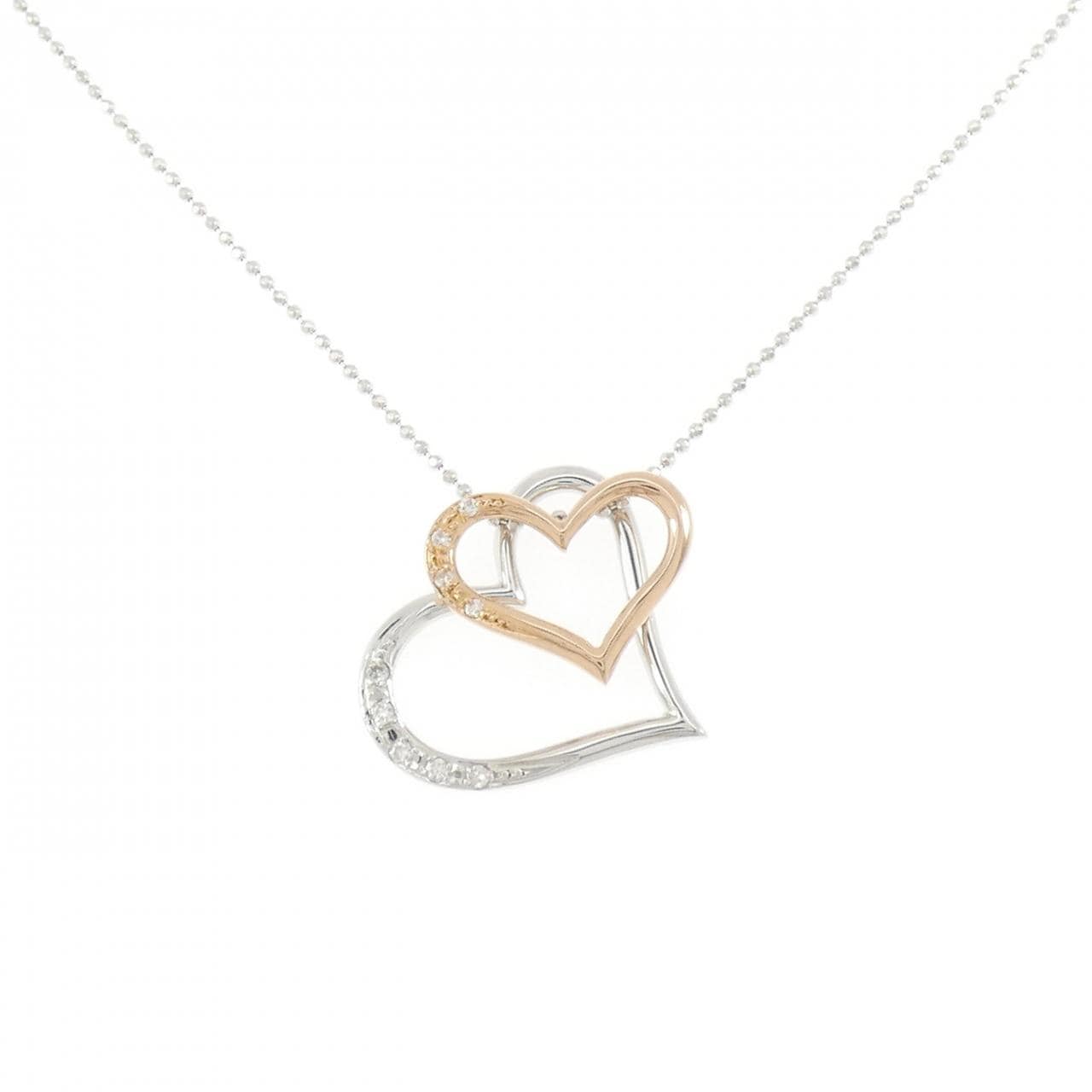K14WG/K18PG ハート ダイヤモンド ネックレス 0.09CT