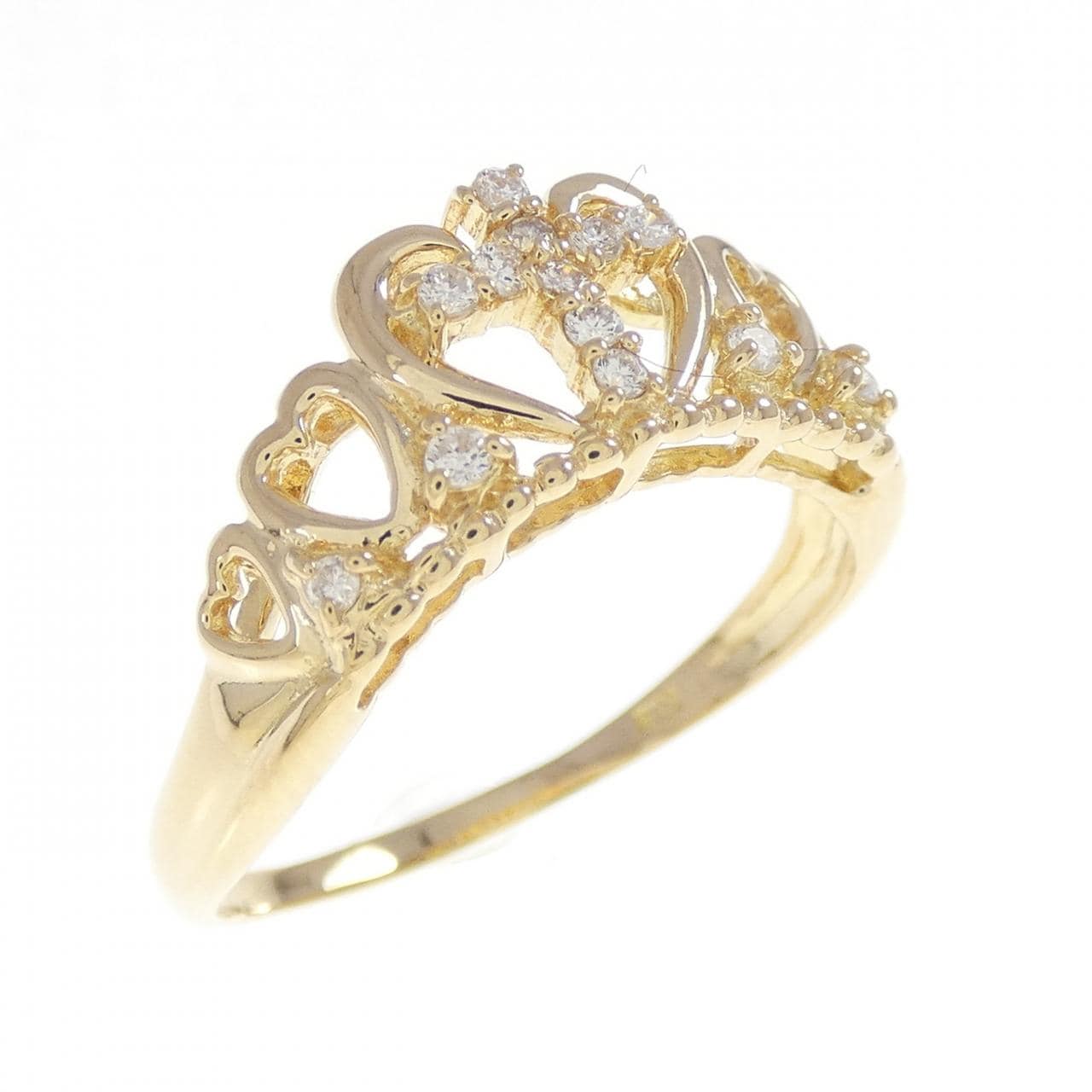 K18YG ティアラ×クロス ダイヤモンド リング 0.14CT