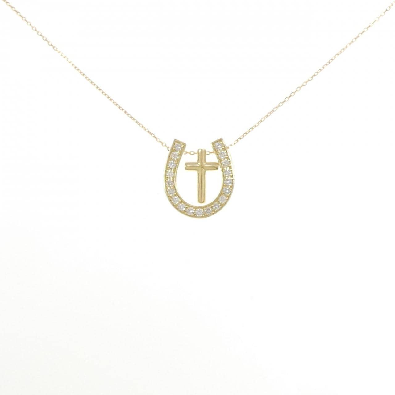 【新品】K18YG 2WAY ホースシュー×クロス ダイヤモンド ネックレス 0.20CT