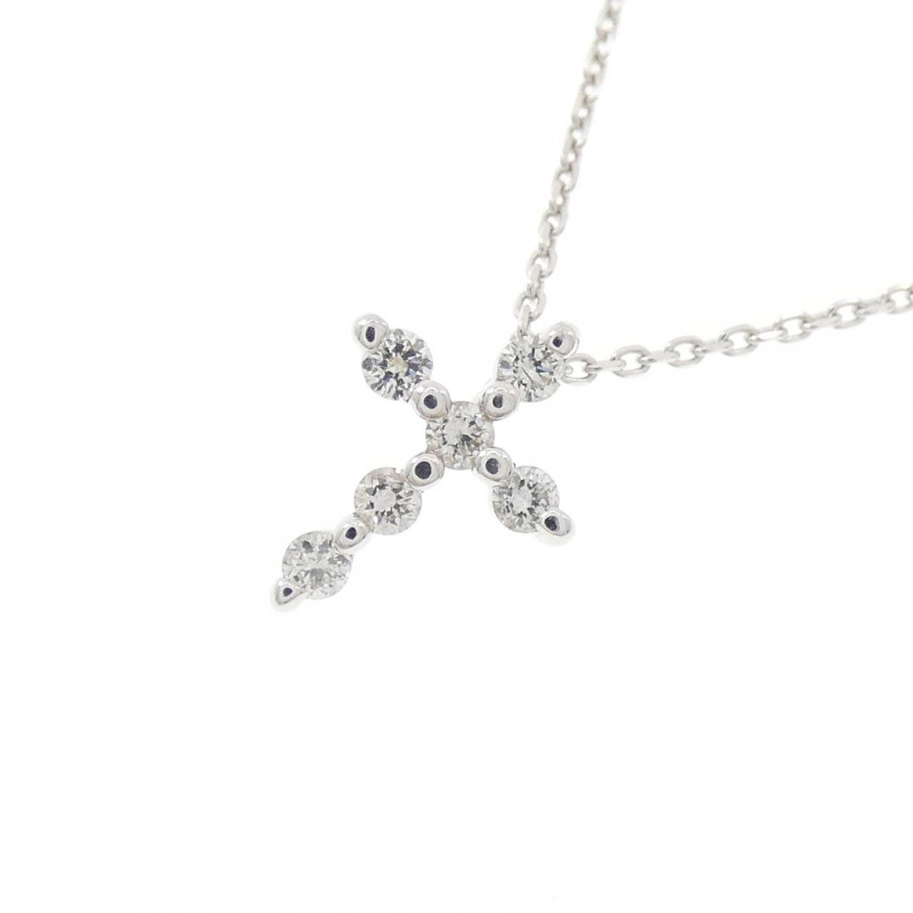 K10WG クロス ダイヤモンド ネックレス 0.12CT