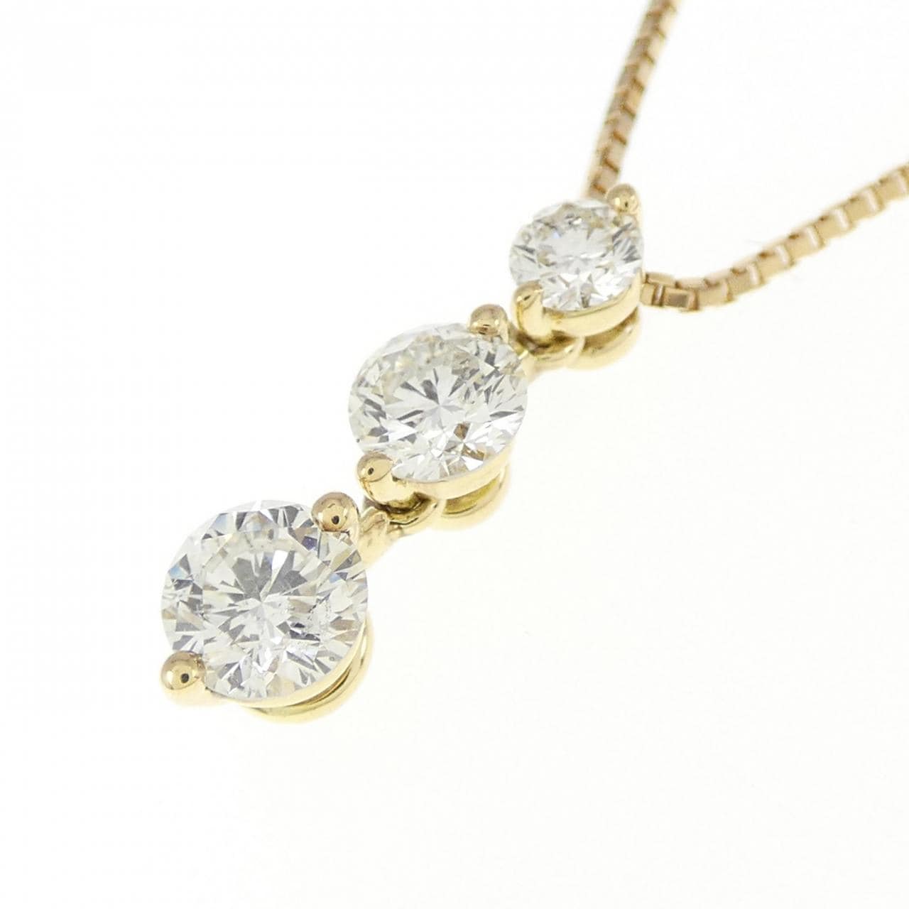 K18YG Three Stone Diamond Necklace 0.60CT