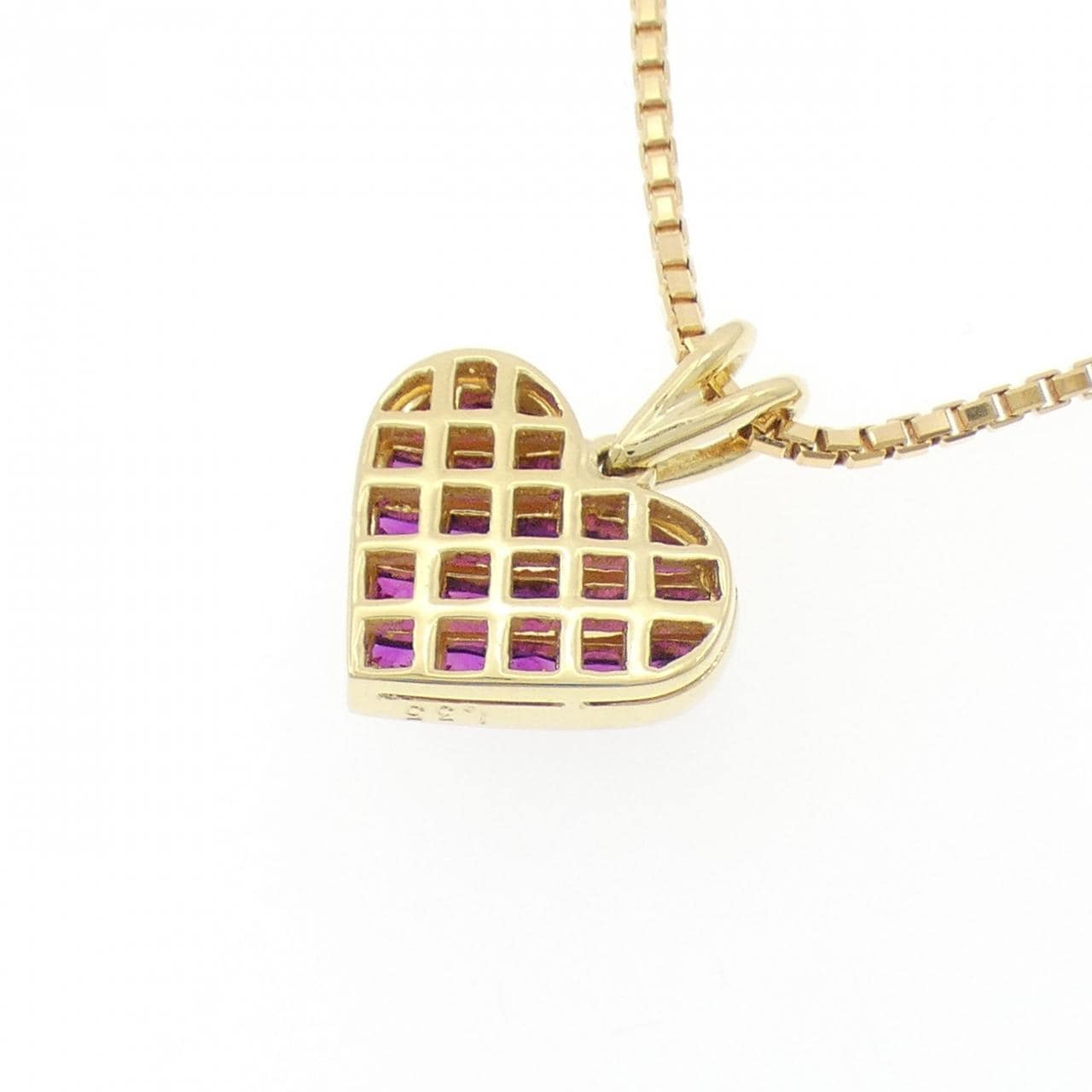 K18YG ハート ルビー ネックレス 1.35CT