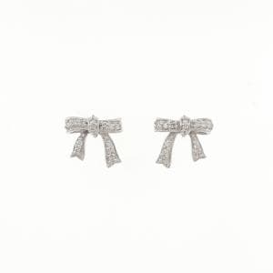K18WG リボン ダイヤモンド ピアス 0.12CT