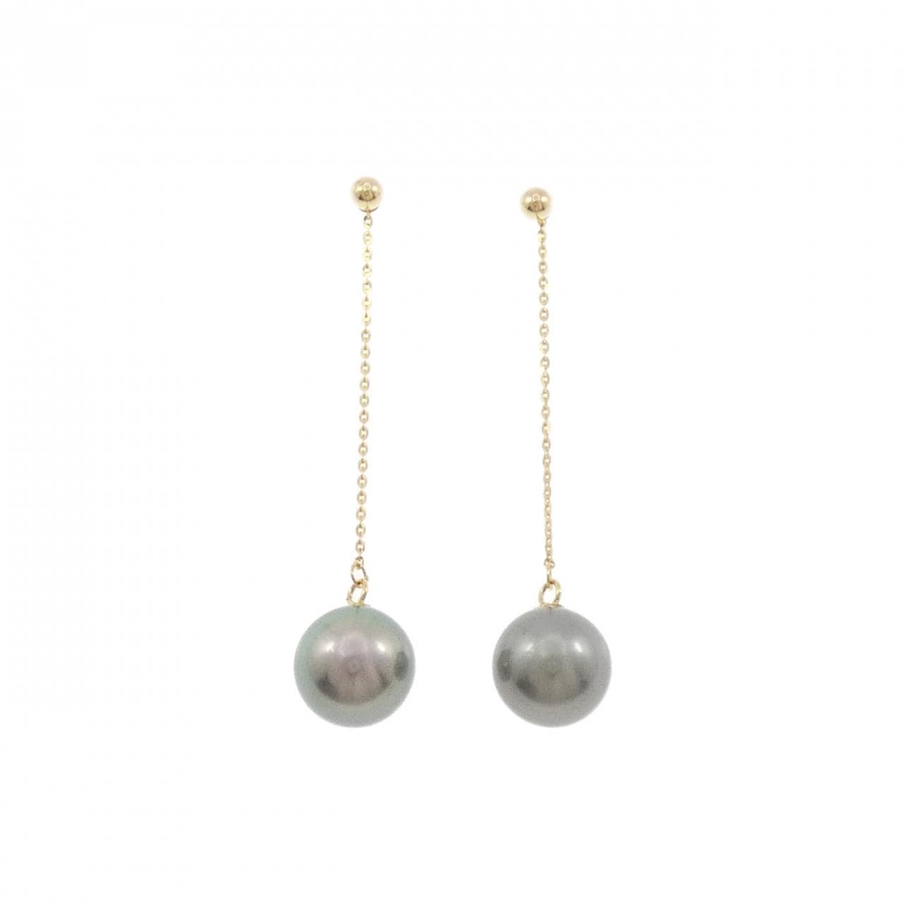 750YG/K18YG 黒蝶パール ピアス 9.2mm