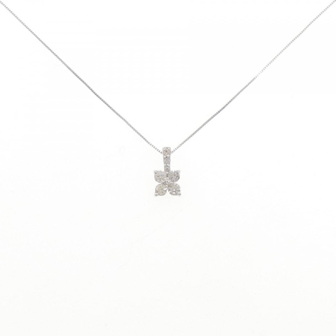 K18WG フラワー ダイヤモンド ネックレス 0.30CT