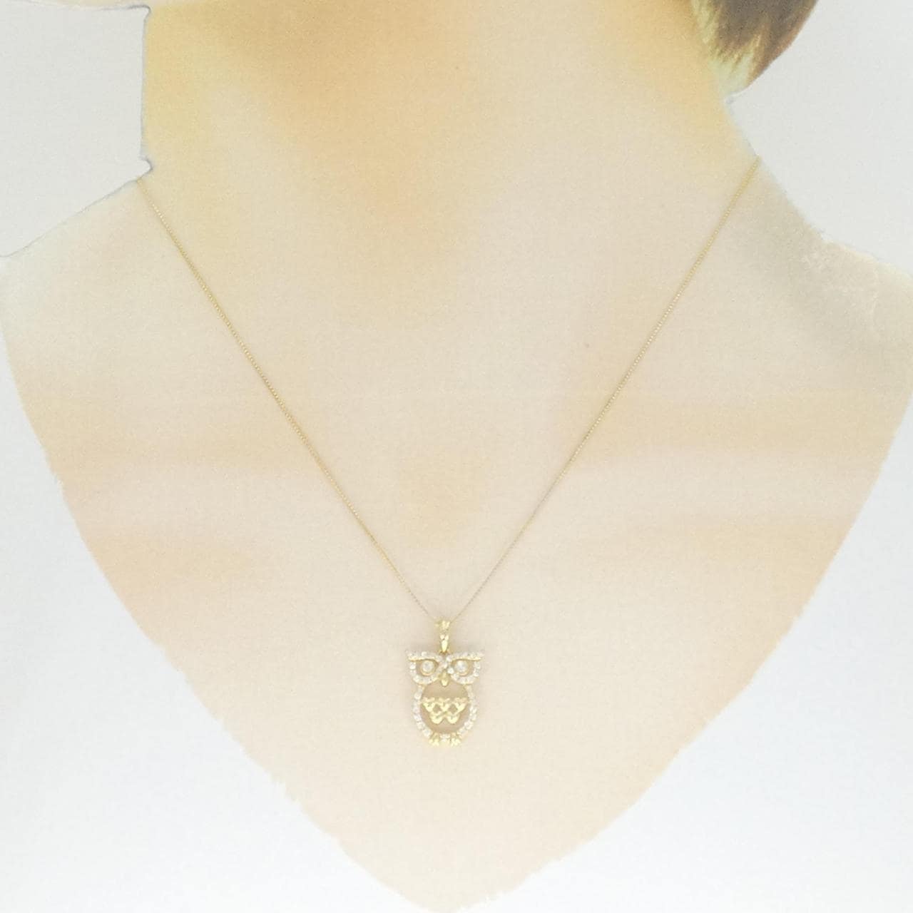 K18YG フクロウ ダイヤモンド ネックレス 0.25CT