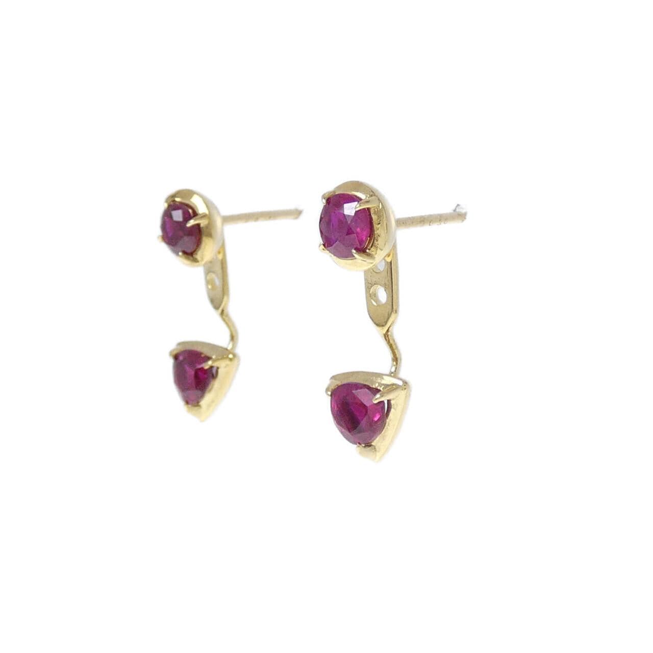 K18YG 2WAY ルビー ピアス 0.72CT