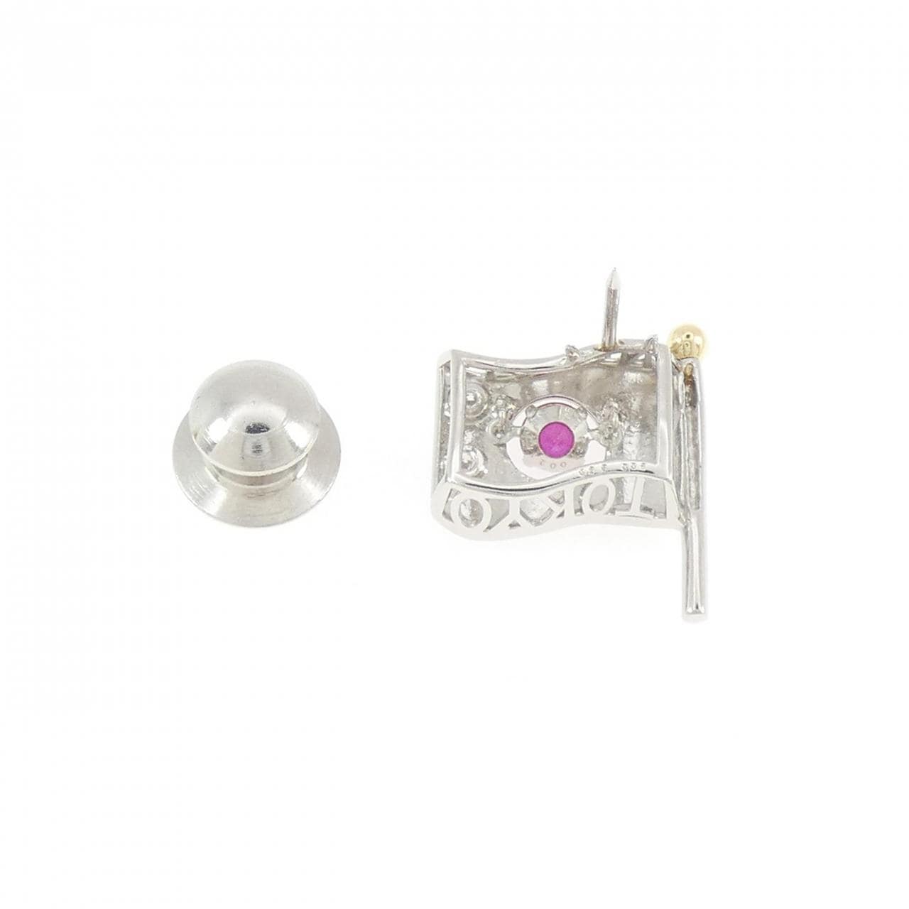 K18YG/PT900 ルビー ブローチ 0.36CT