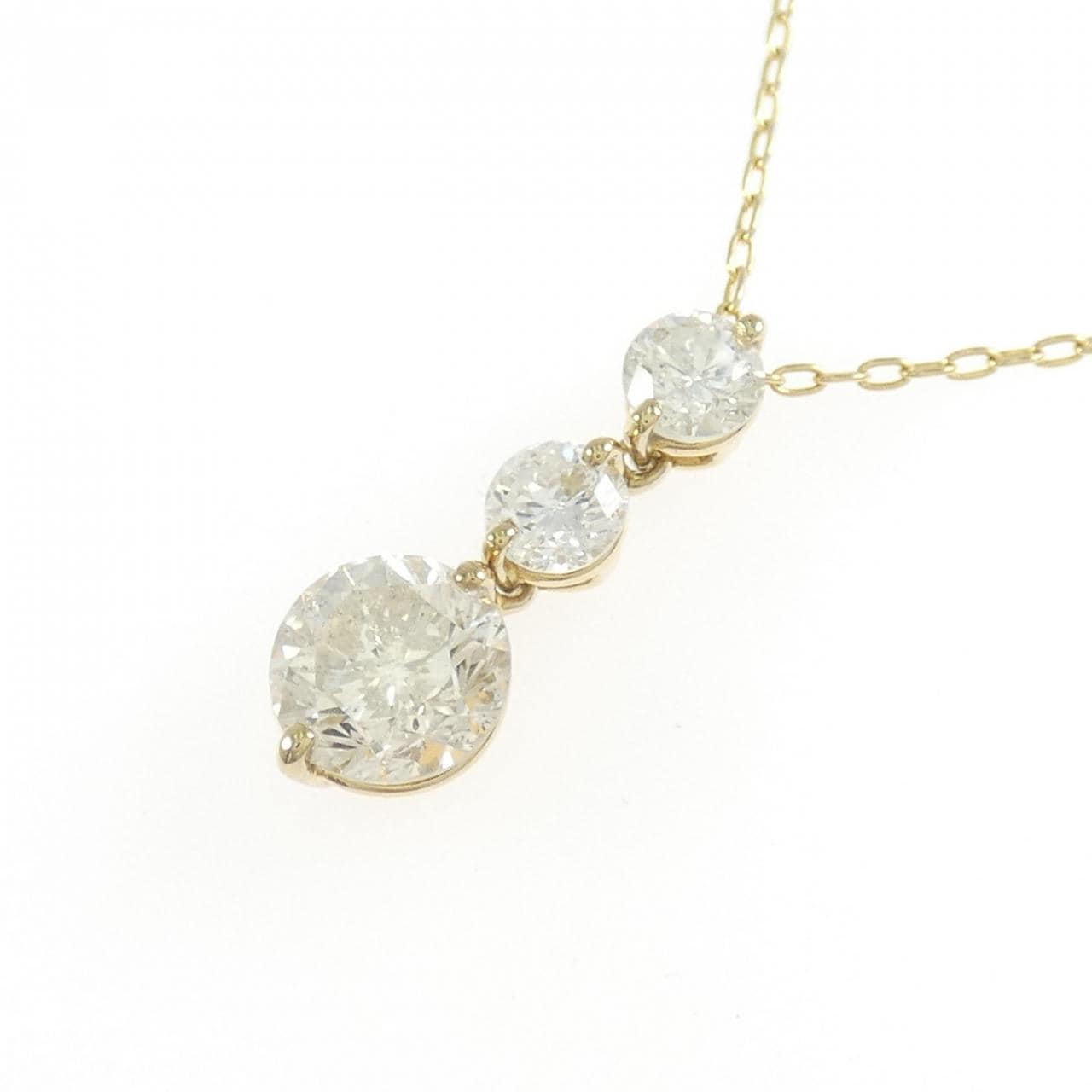 K18YG スリーストーン ダイヤモンド ネックレス 2.04CT