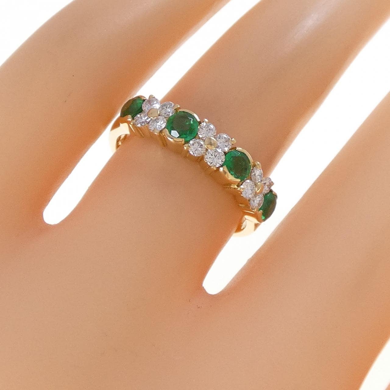 K18YG フラワー エメラルド リング