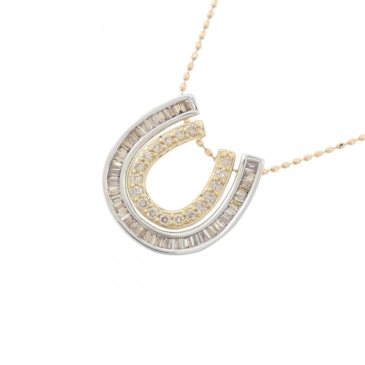 K18スリーカラー 2WAY ホースシュー ダイヤモンド ネックレス 0.22CT