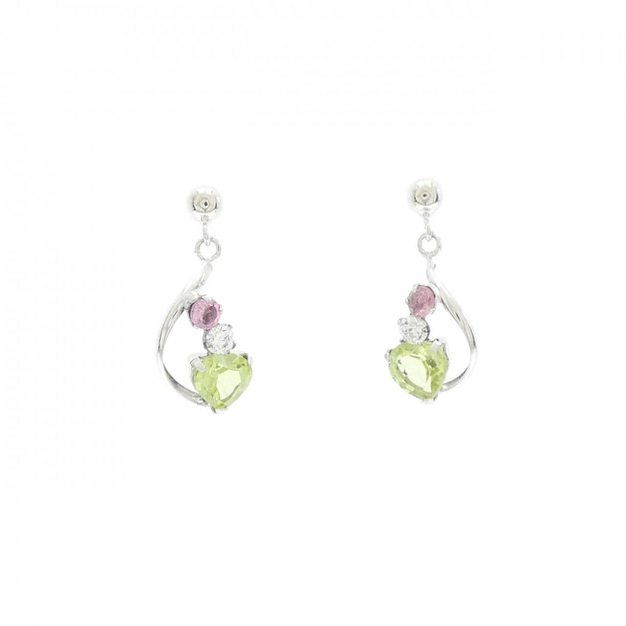 K10WG ハート カラーストーン ピアス