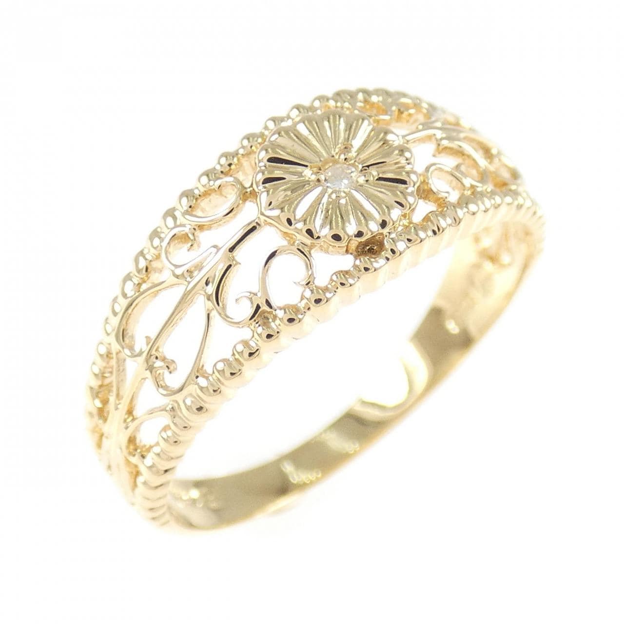 K18YG フラワー ダイヤモンド リング