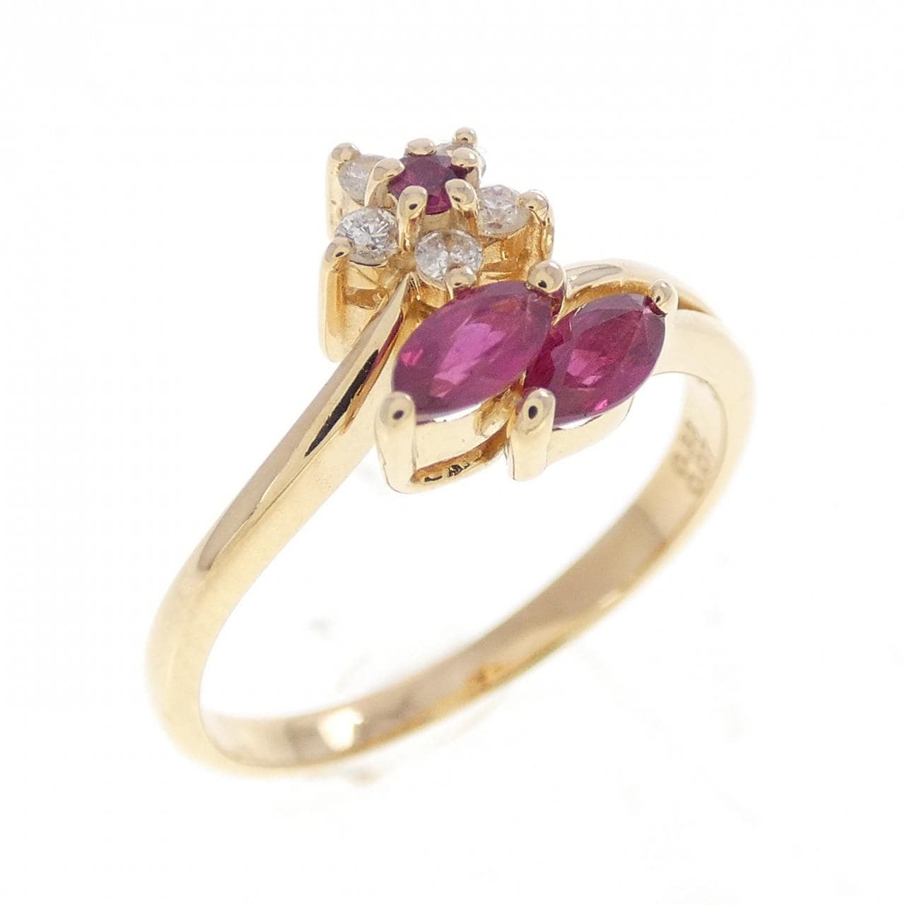 K18YG フラワー ルビー リング 0.33CT