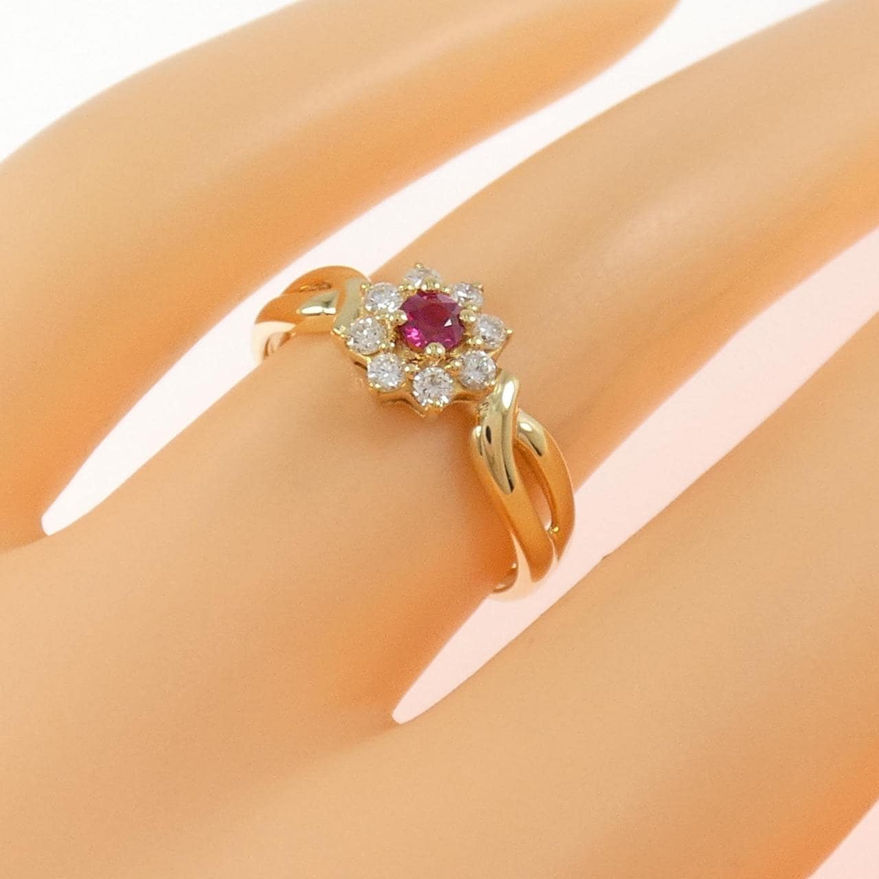 K18YG花朵红宝石戒指0.166CT