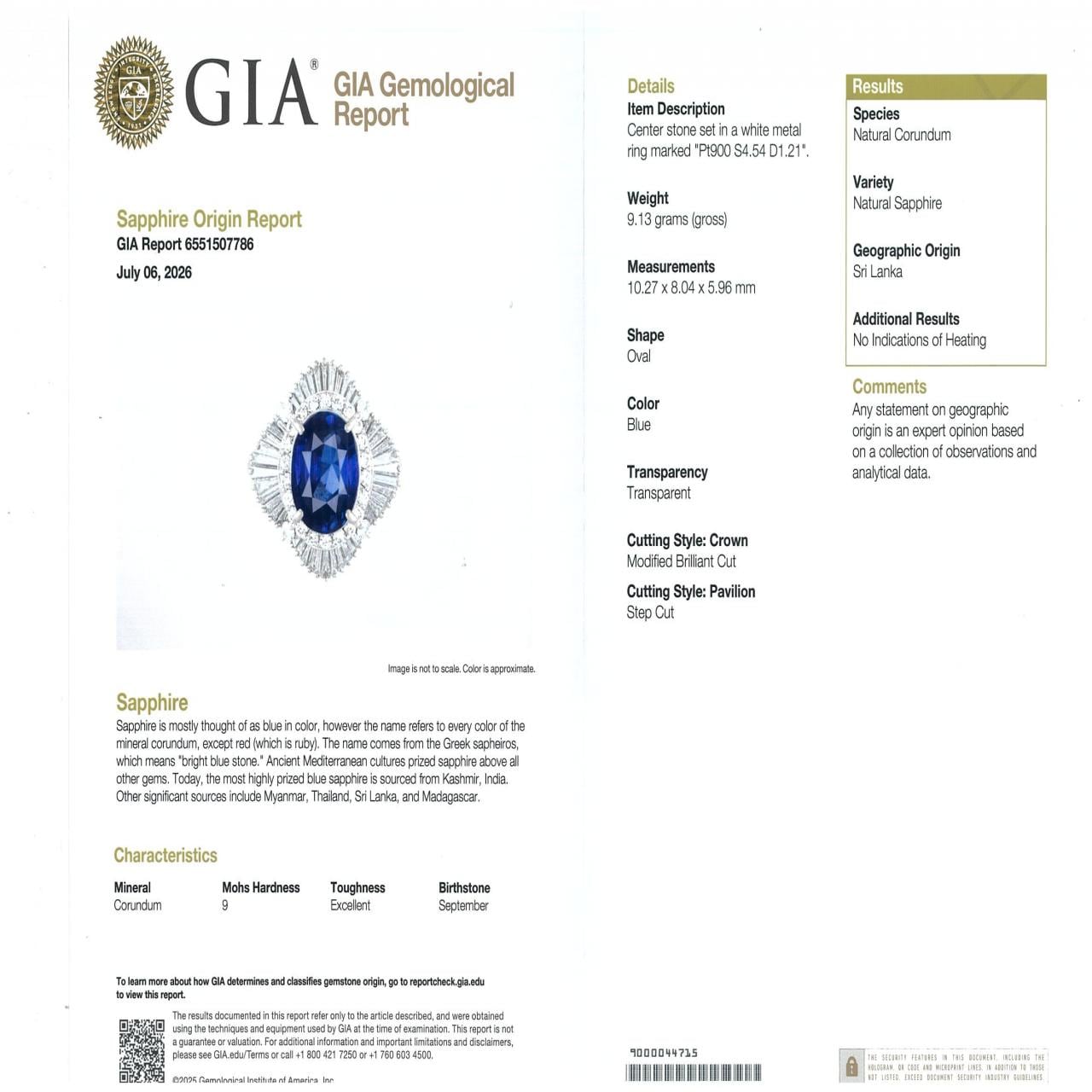 PT900 非加熱 サファイヤ リング 4.54CT スリランカ産