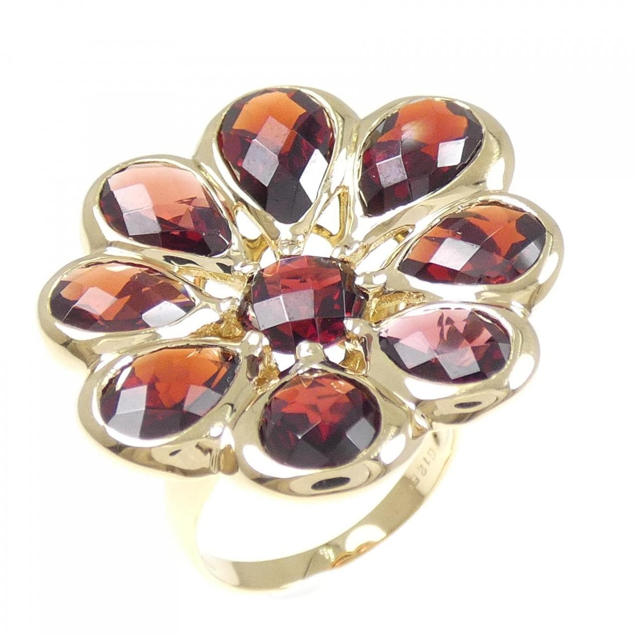 K18YG フラワー ガーネット リング 12.50CT