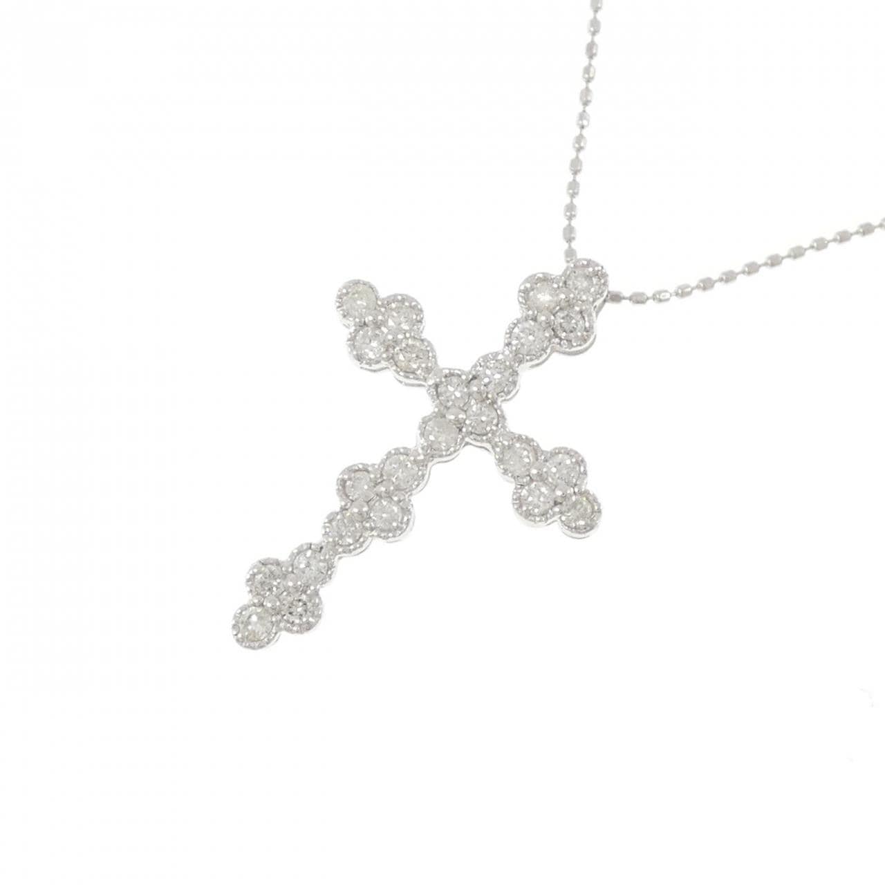 K18WG クロス ダイヤモンド ネックレス 0.52CT