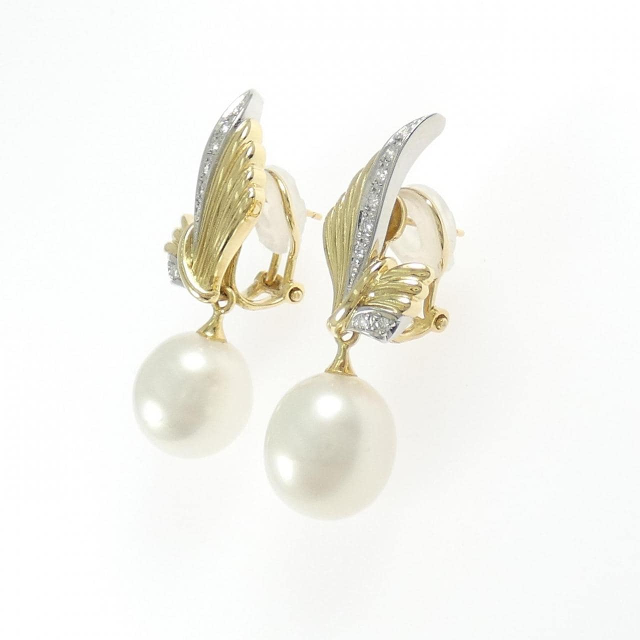 K18YG/PT900白蝶珍珠耳环 11.6毫米