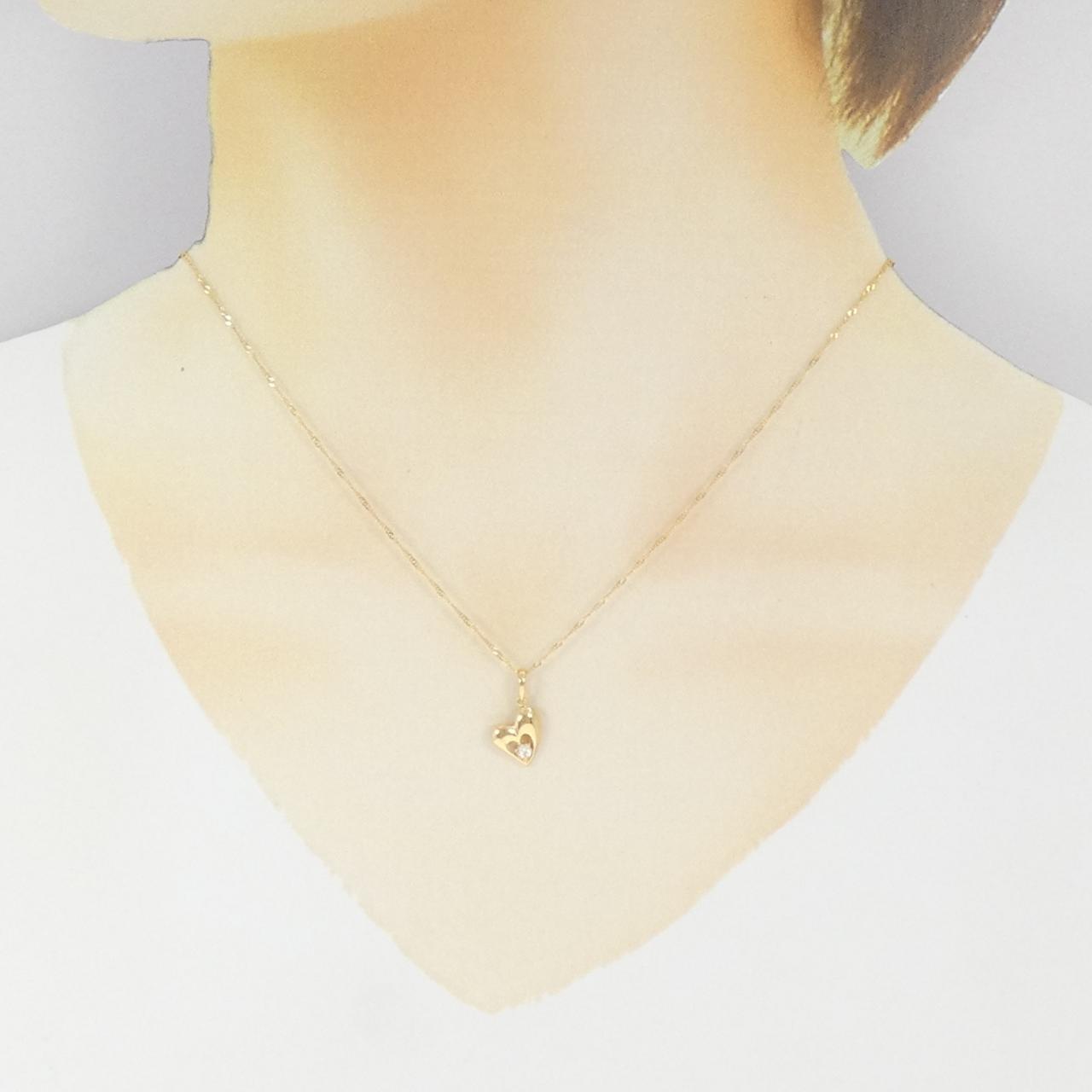 K18YG/750YG ハート ダイヤモンド ネックレス 0.05CT