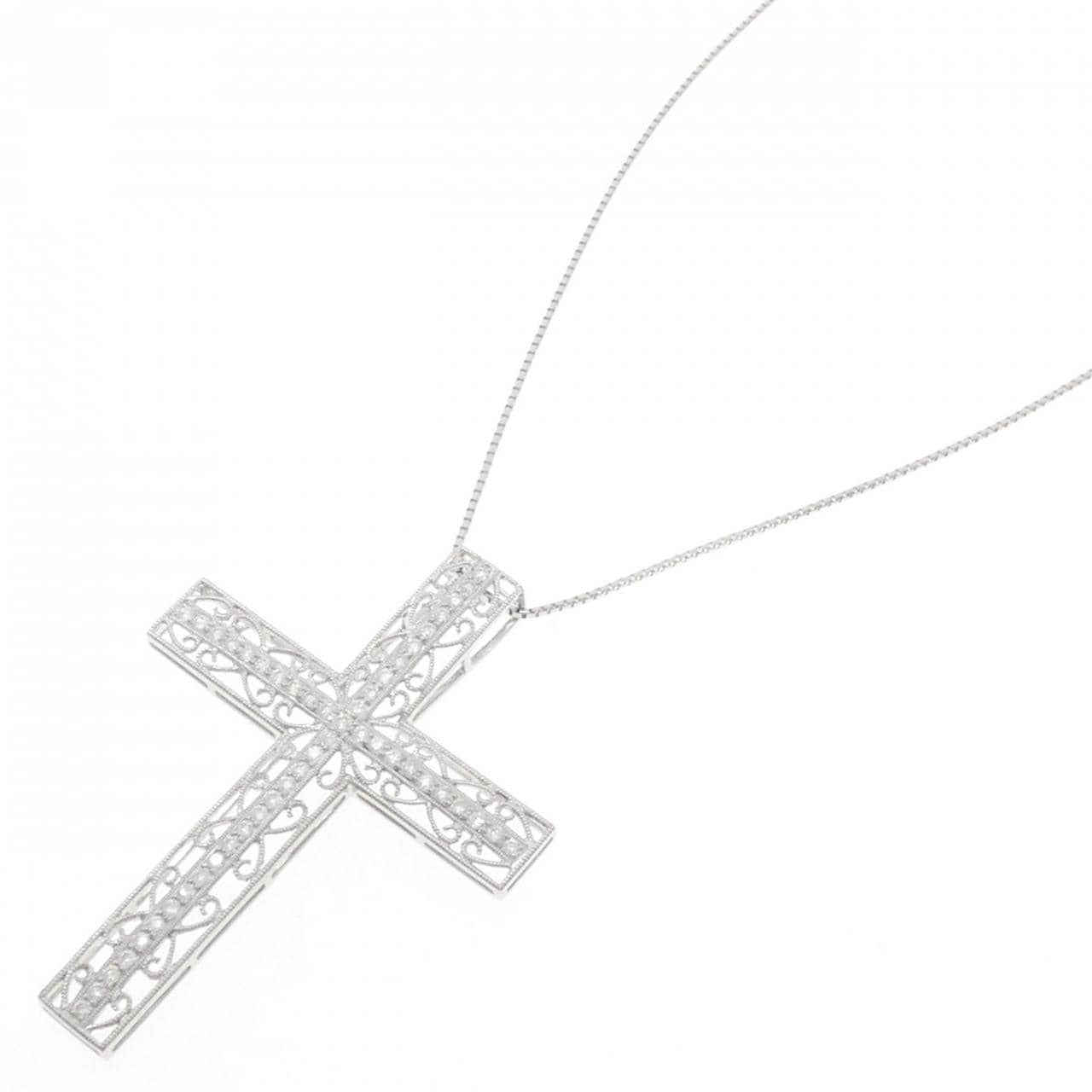 K18WG クロス ダイヤモンド ネックレス 0.92CT