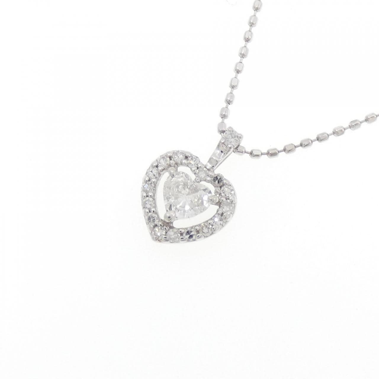 K14WG/PT850 ハート ダイヤモンド ネックレス 0.132CT