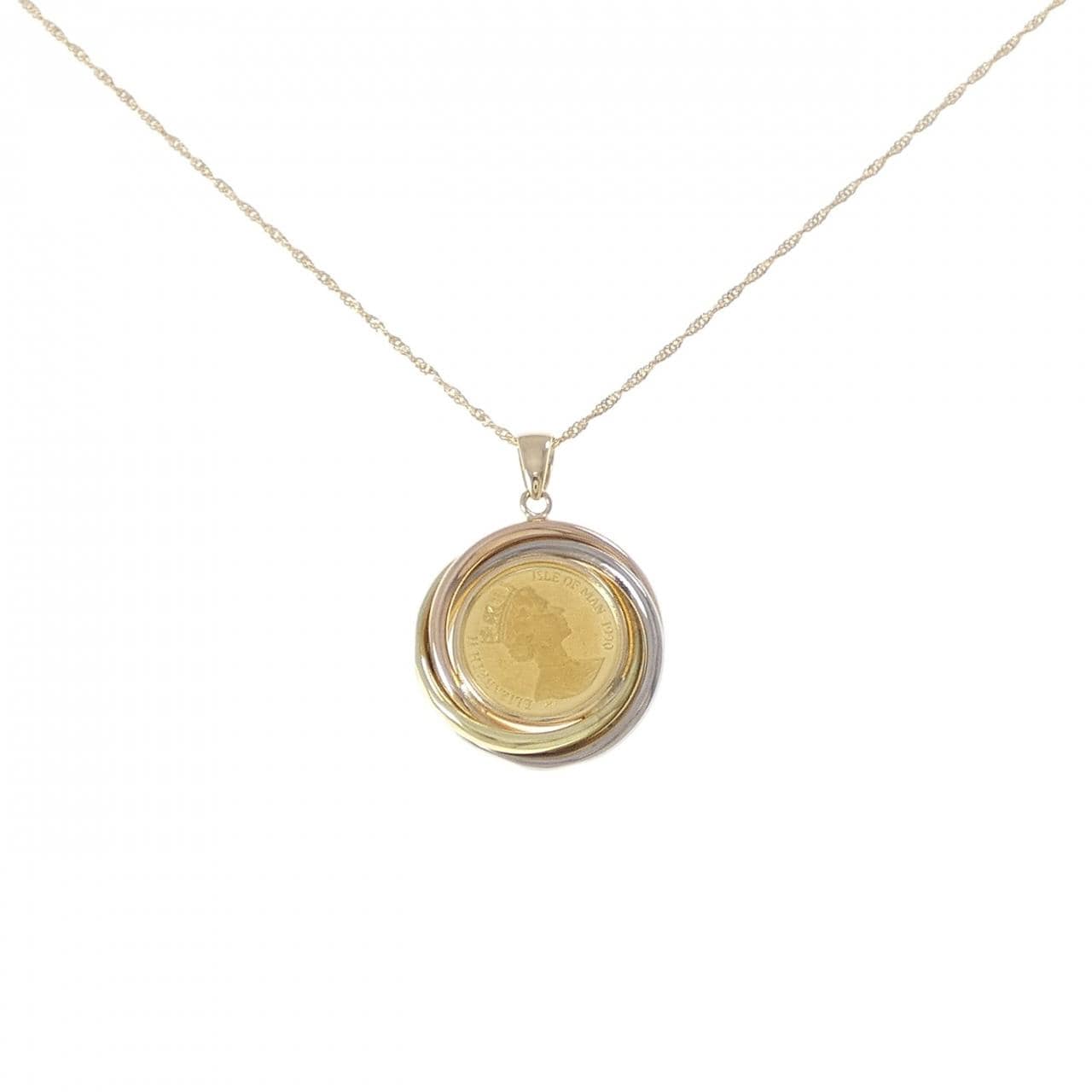 K18スリーカラー(枠) コイン ネックレス