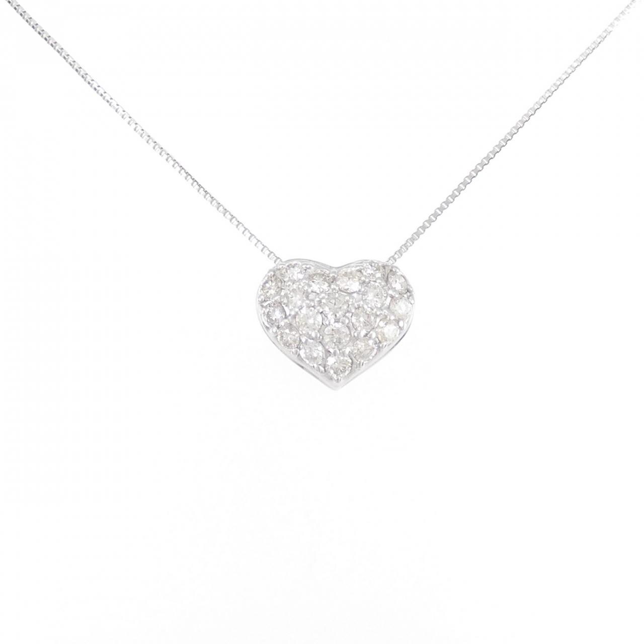K18WG ハート パヴェ ダイヤモンド ネックレス 0.50CT