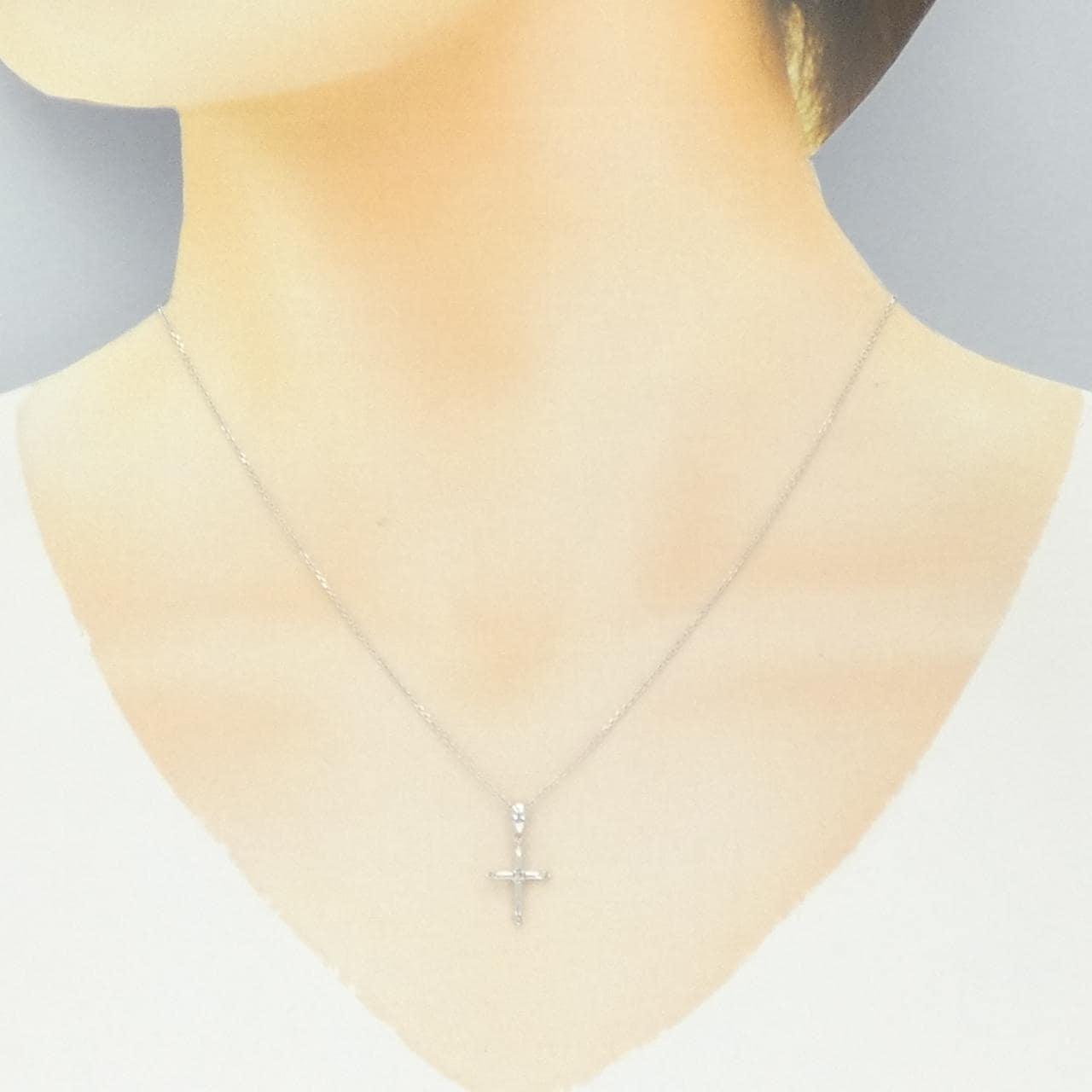 K18WG クロス ダイヤモンド ネックレス 0.07CT
