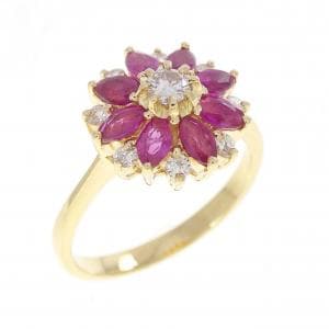 750YG フラワー ルビー リング 1.01CT
