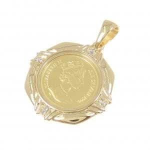 K18YG(枠) ダイヤモンド コイン  ペンダント 0.08CT