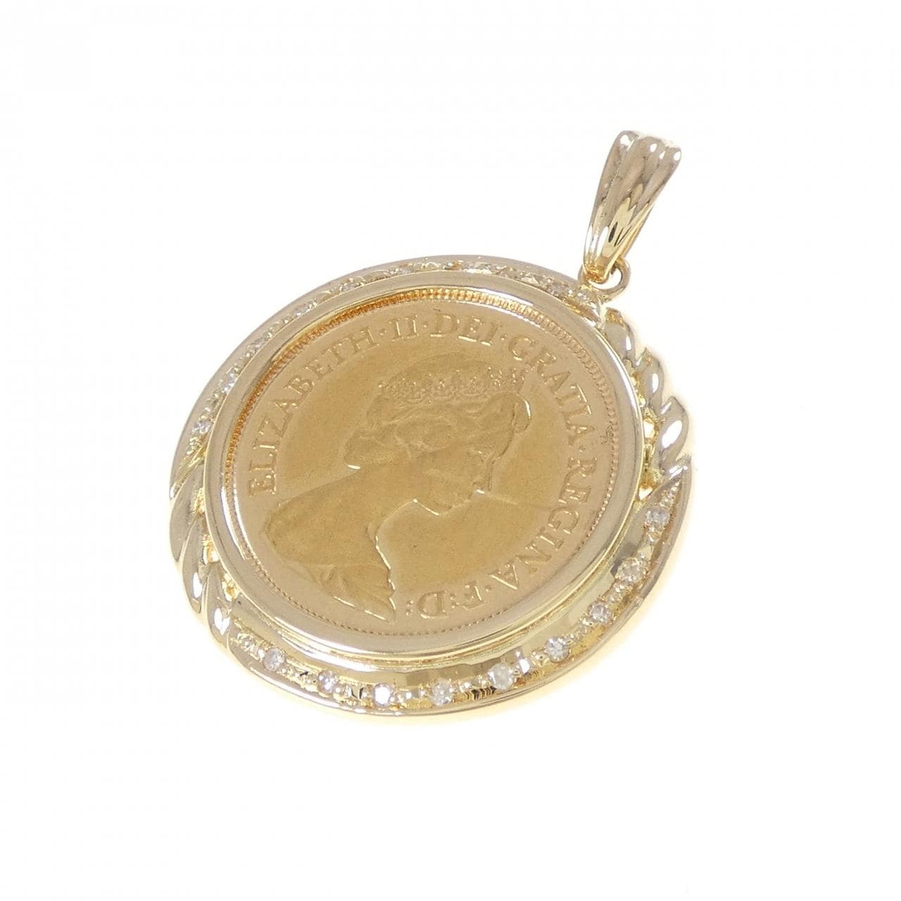 K18YG(枠) ダイヤモンド コイン ペンダント