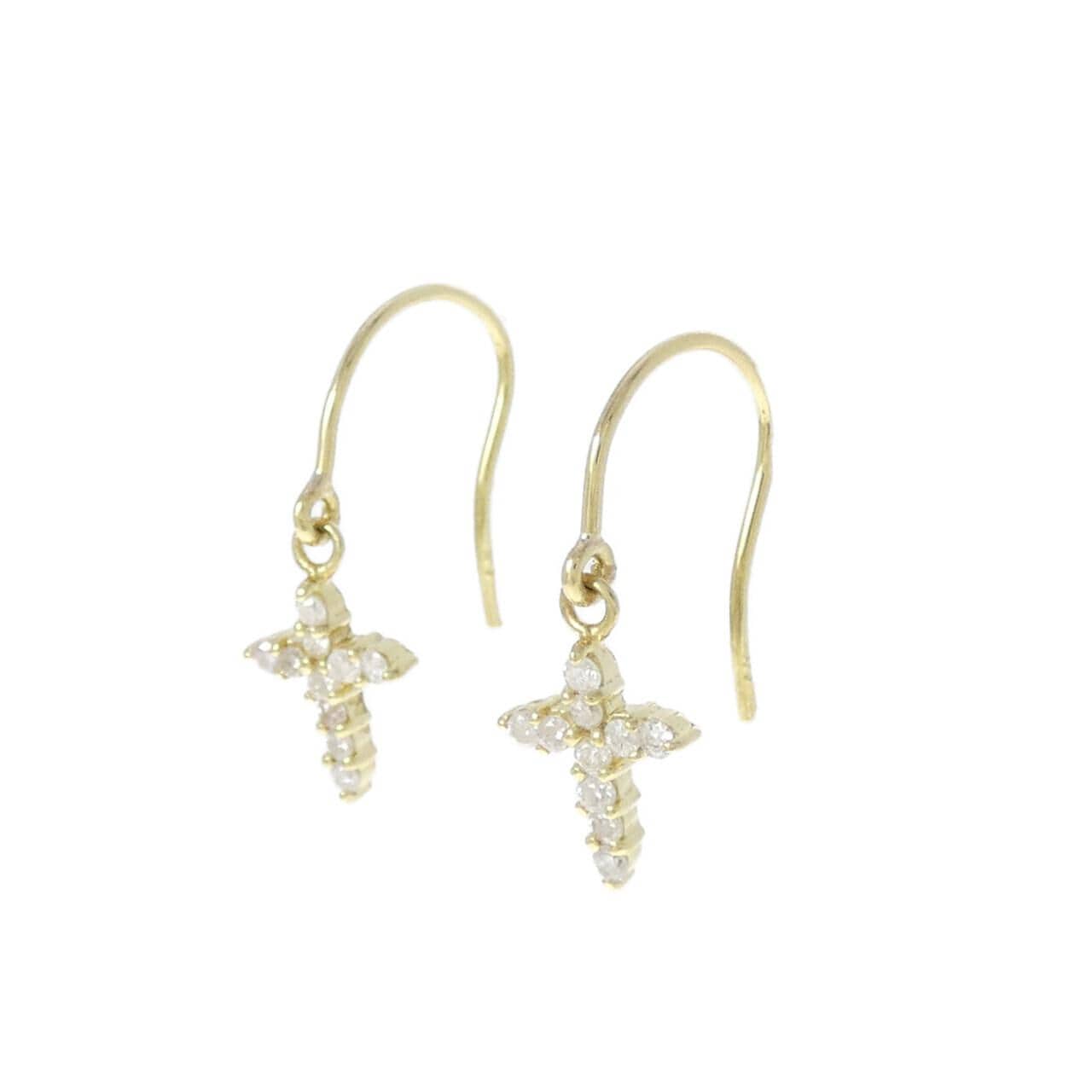 K18YG クロス ダイヤモンド ピアス 0.2CT