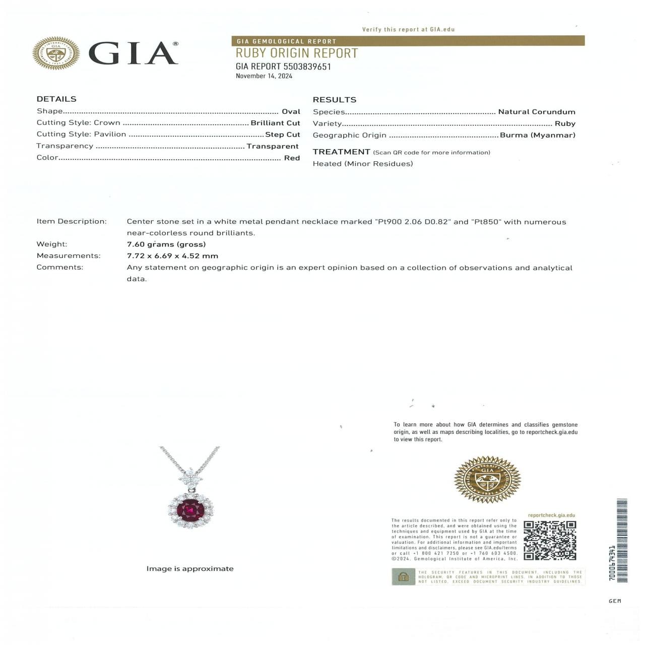 PT ルビー ネックレス 2.06CT ビルマ産