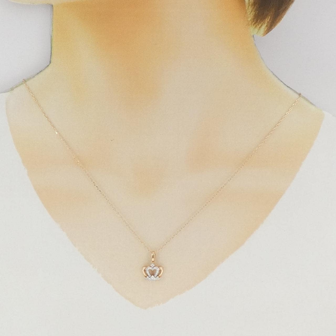 750PG/750WG/K18PG クラウン ダイヤモンド ネックレス 0.12CT